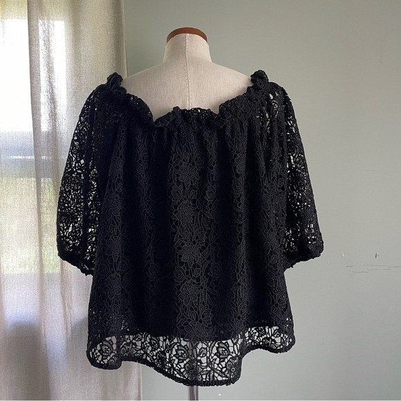 Anthropologie Maeve Black Off the Shoulder Cut work eyelet top NWT Large - Picture 3 of 5